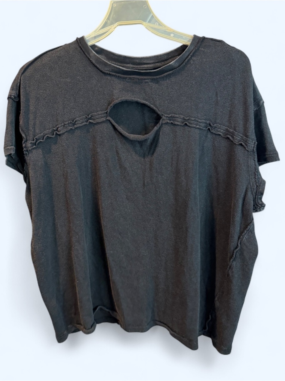 We The Free Black Distressed Boxy Tee